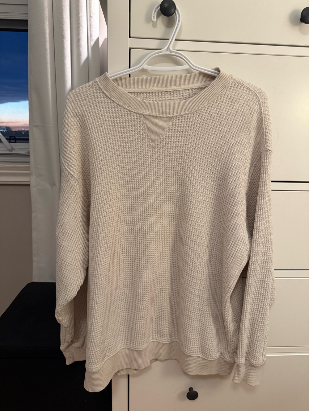 aerie Cream Waffle-Knit Long Sleeve Top